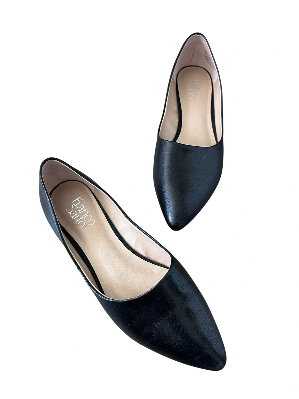 Franco Sarto Hazeline Black Leather Pointed Toe Flats Size 9 Like New - Picture 1 of 9